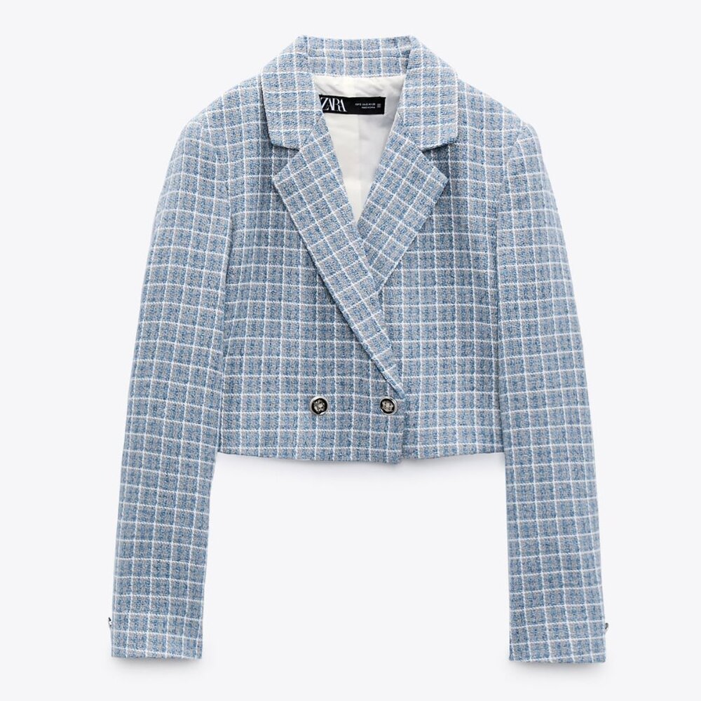 Zara Textured Tweed Cropped Blazer - Picture 8 of 15
